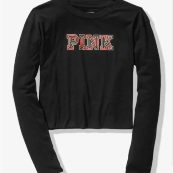 Victoria’s Secret Love Pink Gold foil Plaid Cropped Crew Neck tee T-Shirt Top xs - Picture 3 of 7